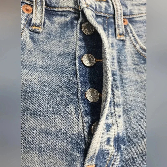 Re/done original 70s stove pipe in calm waters straight leg raw hem jeans NWOT - Picture 3 of 6